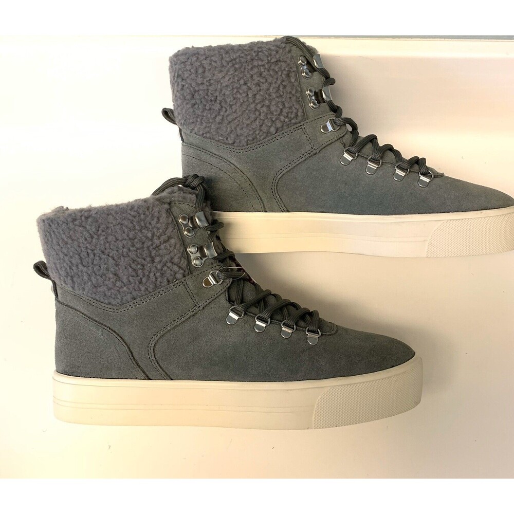 Marc Fisher Women's 8 1/2 Gray High Top Sneaker Boots Faux Leather Fur New 8.5